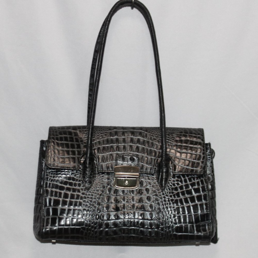 Metallic Wash Black/Silver Croco Leather Purse